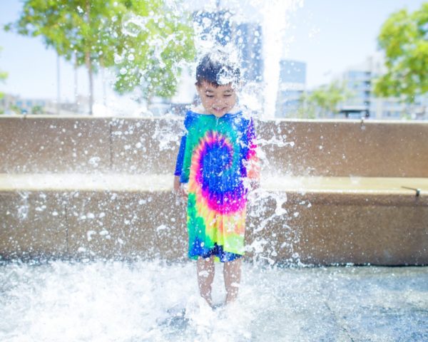 Child in fountain