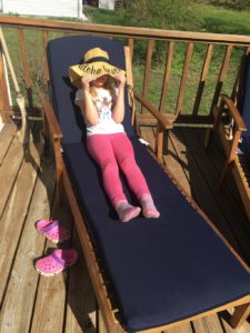 girl, recliner, lawn chair, hat