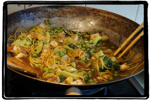 stir fry in a wok