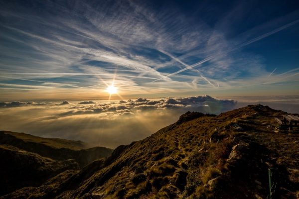 sunset, sunrise, mountains, clouds
