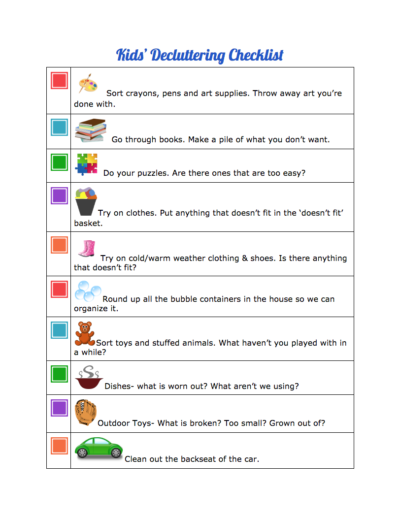 kids' decluttering checklist