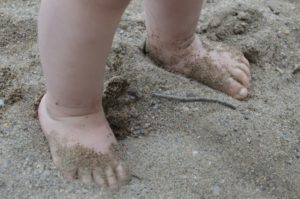 toddler, feet, sand