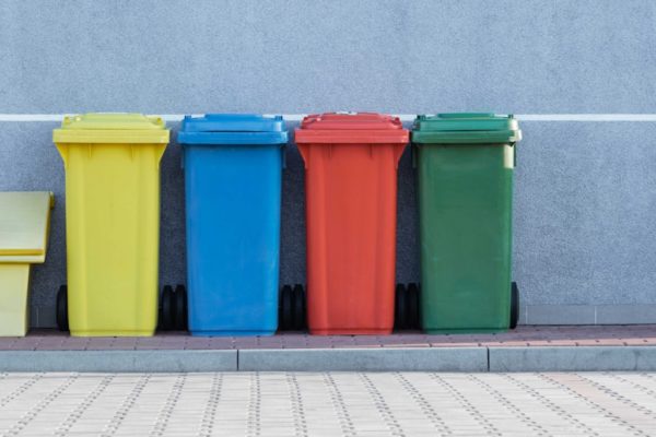 toddler chore: taking out trash, trash cans