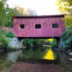 vermont, covered bridge, fall, river