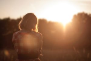 woman, sun, sunset