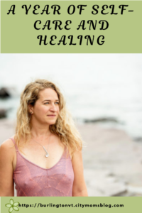 A year of self-care and healing; woman in pink top.