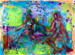 Clay Monoprint, by Priscilla Algava. Pastels, people, figures, art