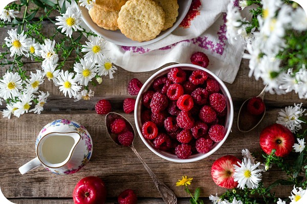 raspberries in a bowl