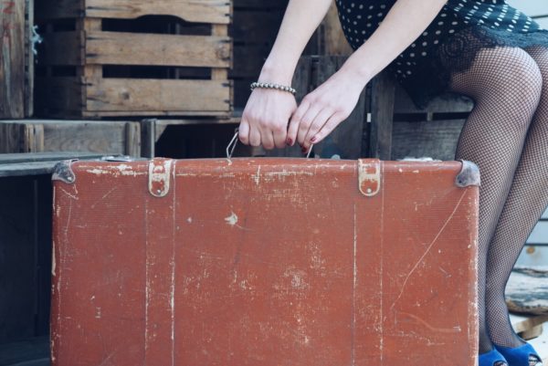 suitcase, woman's legs