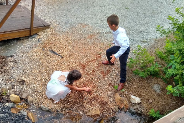 kids playing at a river