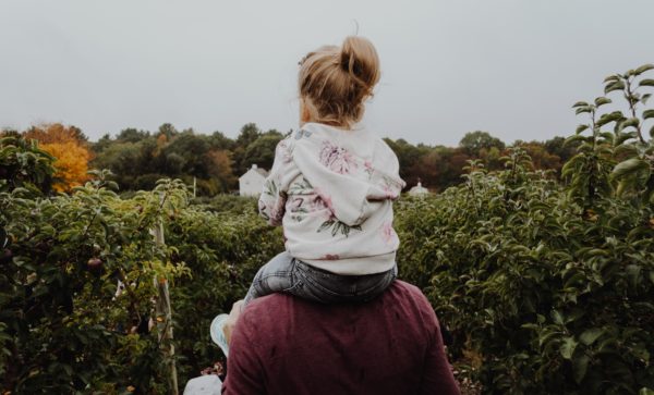 girl, child on adult's shoulders
