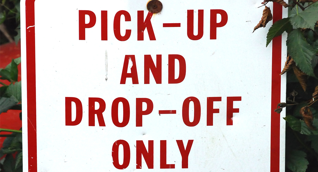 School Drop Off: Why Does it Feel Like I’m Back in High School? drop off and pick up sign