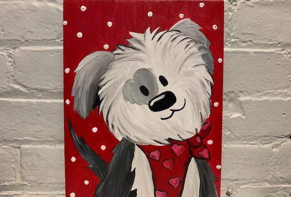 Valentines puppy painting as an example of a wonderful family-friendly weekend activity in February