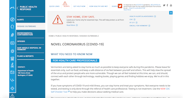 Vermont Department of Health COVID-19 guidance