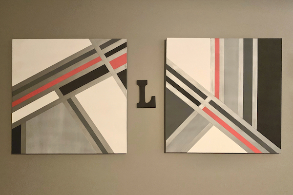 Two canvas geometric paintings made during my COVID vacation