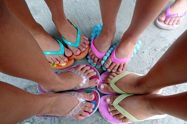 girly girls in colorful sandals