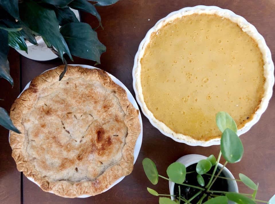 Two pies viewed from above