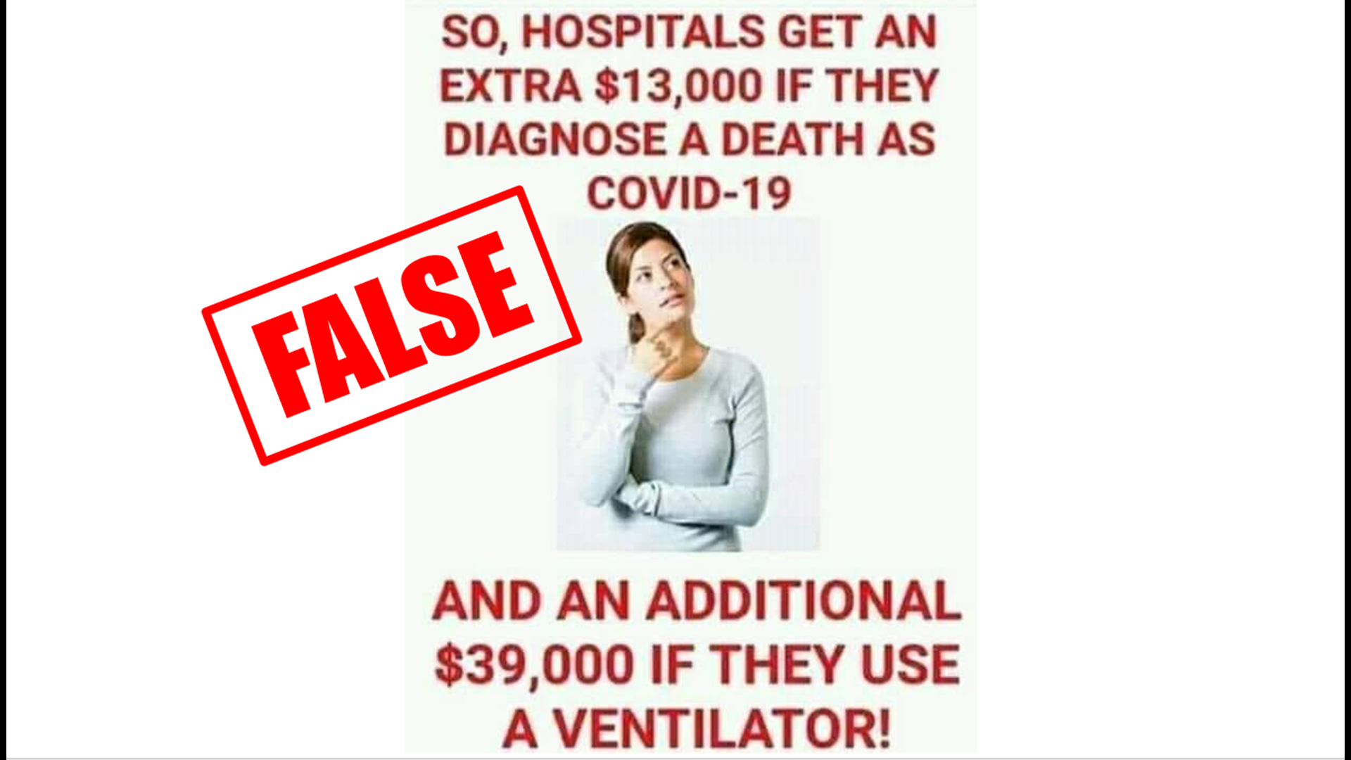 false information about hospitals getting extra money for diagnosing covid cases.