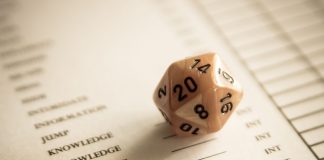 Talk Nerdy to Me: How Role Playing Games Made My Marriage Fun Again A 20 sided dice on a character sheet for role playing games