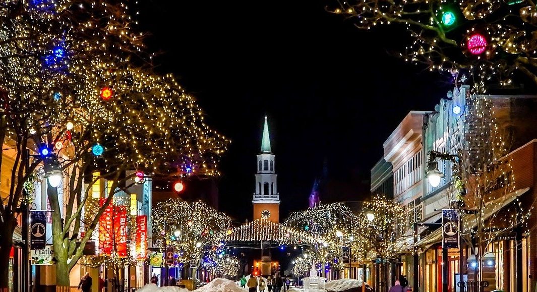 church Street, Burlington, Vermont, at night