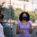 parents socializing in masks