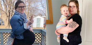 What 2020 Taught Me: A Year In Review A diptych with a pregnant woman on the left, and the same woman holding a baby on the right.