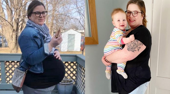 What 2020 Taught Me: A Year In Review A diptych with a pregnant woman on the left, and the same woman holding a baby on the right.