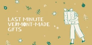 My Favorite Last-Minute Vermont Gifts for Grown-Ups of all Ages a whimsical cartoon of a woman carrying gifts