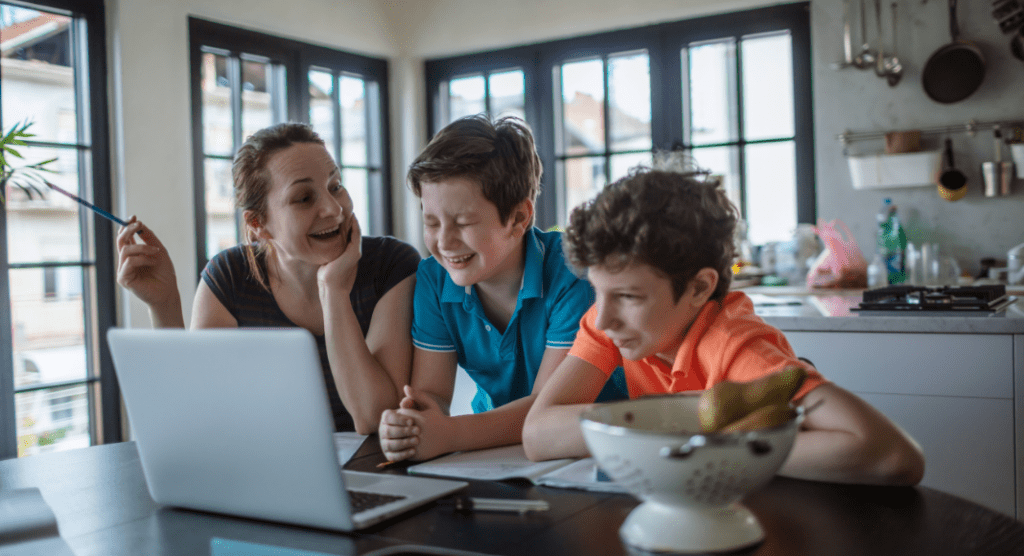 mom with 2 boys