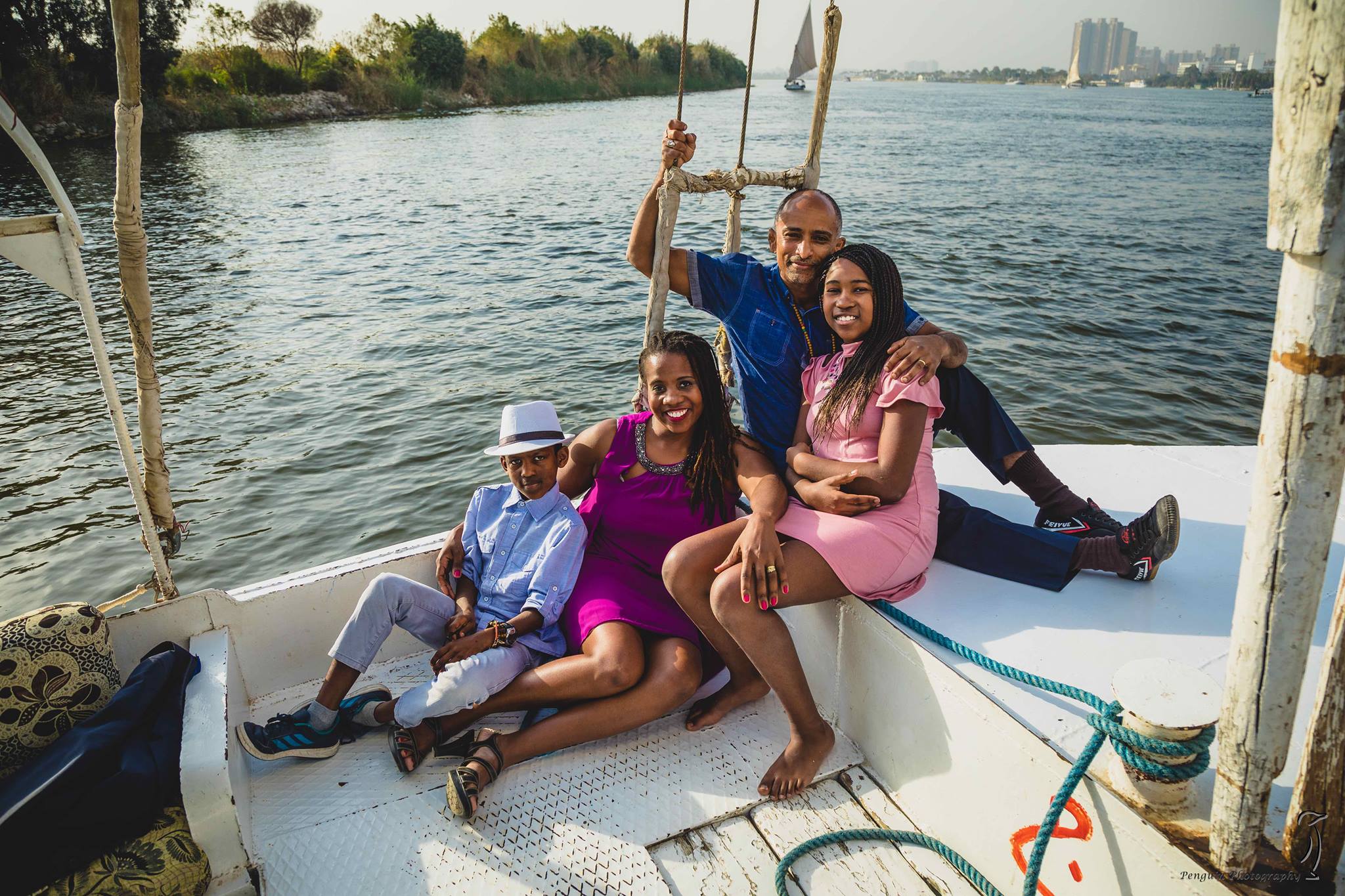 family on a boat