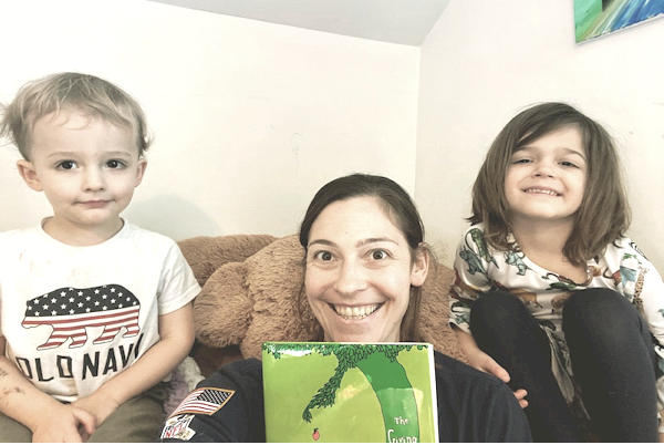 Woman with two toddlers