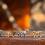 plastic animal toys lined up