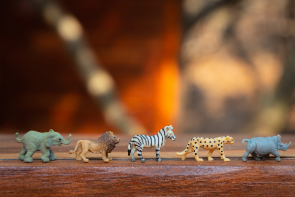 plastic toy animals lined up