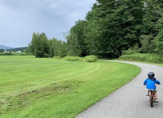 boy biking on the Stowe Bike Path