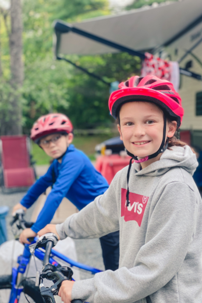 camping with kids on bikes