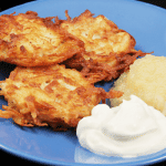 latkes with apple sauce and sour cream for Chanukah
