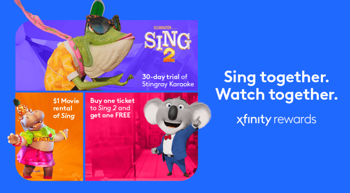 Check Out the New, Free Xfinity Rewards Program and Watch Sing 2! Image of characters from Sing 2 in an ad for Xfinity Rewards