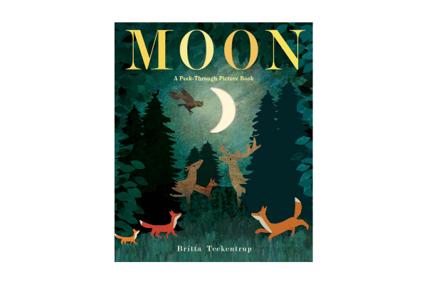Book cover for Moon. Animals and trees around a glowing moon.