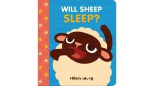 Book cover for Will Sheep Sleep? A drawing of a yawning sheep.