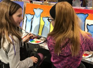 Burlington Paint and Sip Saves Summer with Paint and Create Kids’ Camp! girls chatting while painting