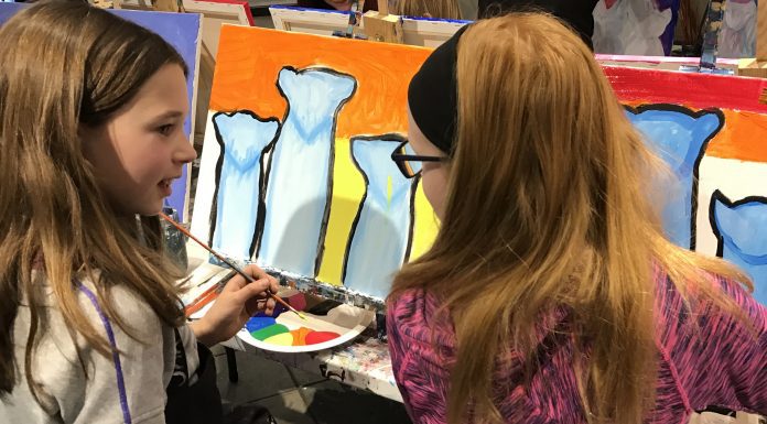 Burlington Paint and Sip Saves Summer with Paint and Create Kids’ Camp! girls chatting while painting