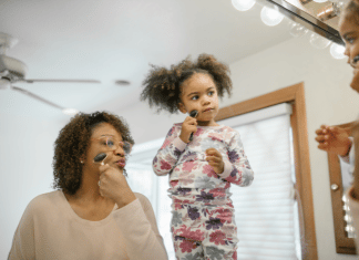 Cheap And Easy Skincare Even A Mom Can Manage mother and daughter using Gua Sha stone