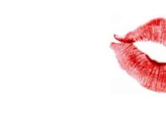 Lipstick stain on white background