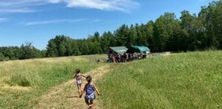 New Village Farm Brings the Magic of Nature to Children and Adults Alike Children running to pet the goats at New Village Farm