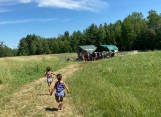 New Village Farm Brings the Magic of Nature to Children and Adults Alike Children running to pet the goats at New Village Farm
