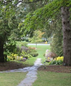 Winding path through gardens at Basin Harbor