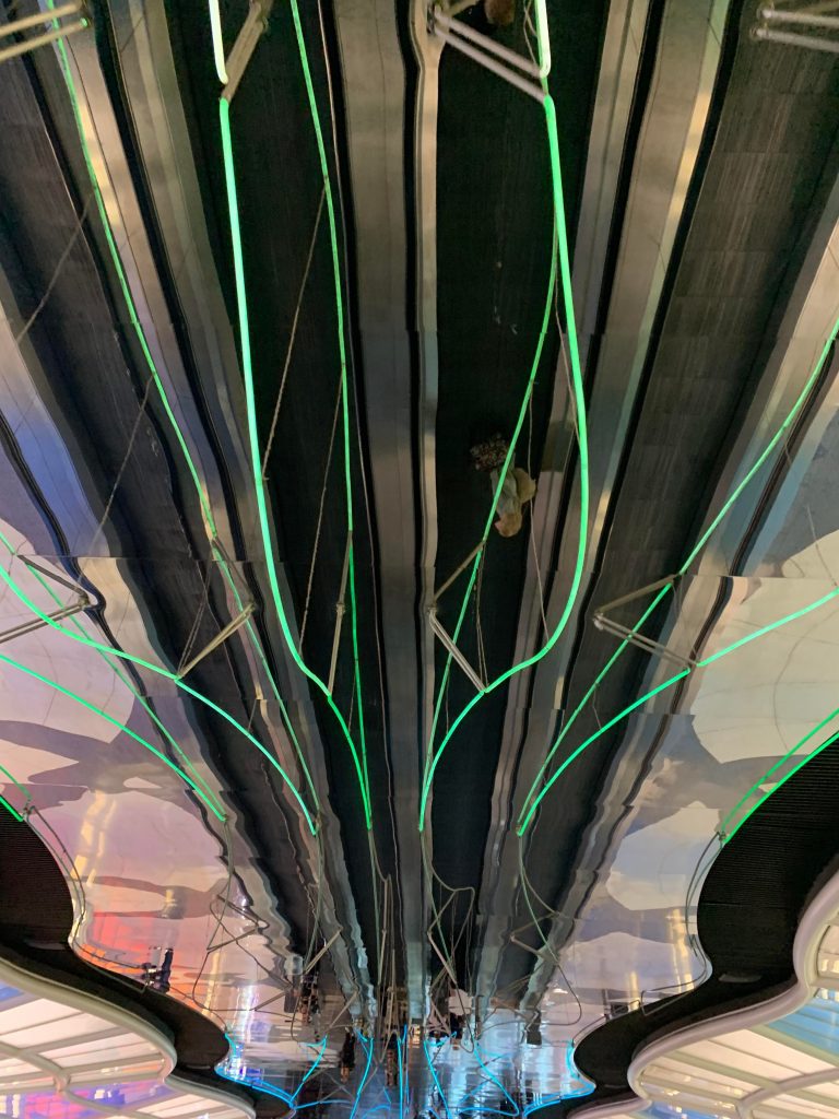 overhead art exhibit at an airport