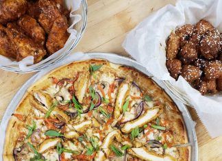 All the Kid-Friendly Options at Hinesburg Restaurants one whole pizza and two serving platters with bone-in and boneless chicken wings
