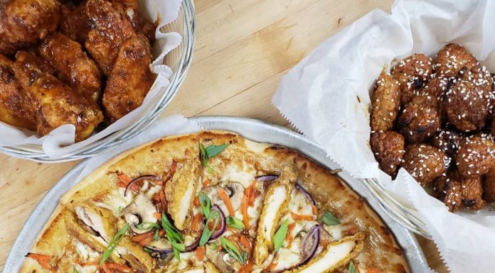 All the Kid-Friendly Options at Hinesburg Restaurants one whole pizza and two serving platters with bone-in and boneless chicken wings