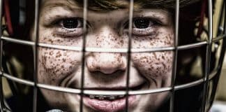 child wearing a helmet